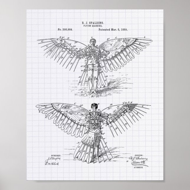 Flying machine 1889 Patent Art - Lined Peper Poster (Vorne)