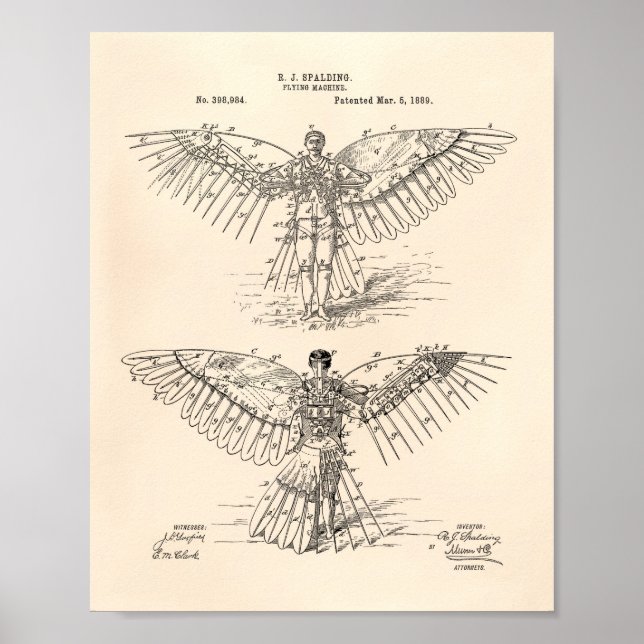 Flying machine 1889 Patent Art - Old Peper Poster (Vorne)