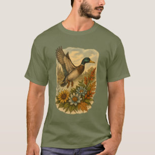 Flying Mallard Duck mit Wildblumen Art T-Shirt