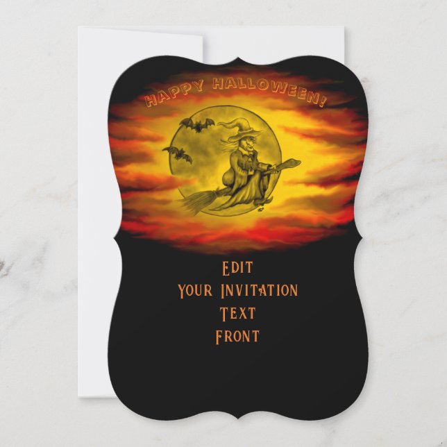 Flying mit schwarzer Katze , halloween night Einladung (Vorderseite)