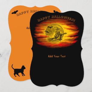 Flying mit schwarzer Katze , halloween night Einladung
