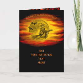 Flying mit schwarzer Katze , halloween night Einladung