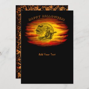 Flying mit schwarzer Katze , halloween night Einladung