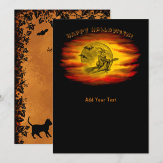 Flying mit schwarzer Katze , halloween night Einladung