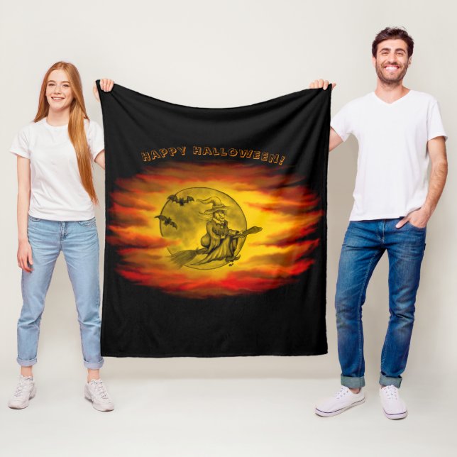 Flying mit schwarzer Katze , halloween night Fleecedecke (Beispiel)