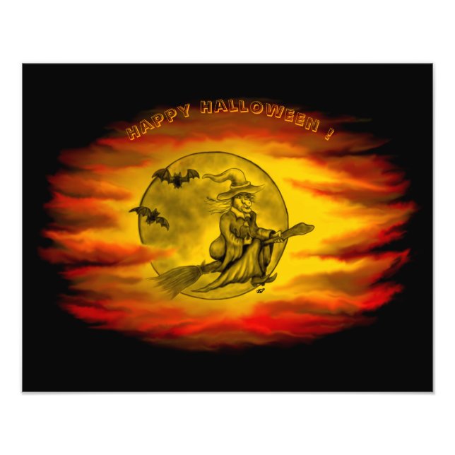 Flying mit schwarzer Katze , halloween night Fotodruck (Vorne)