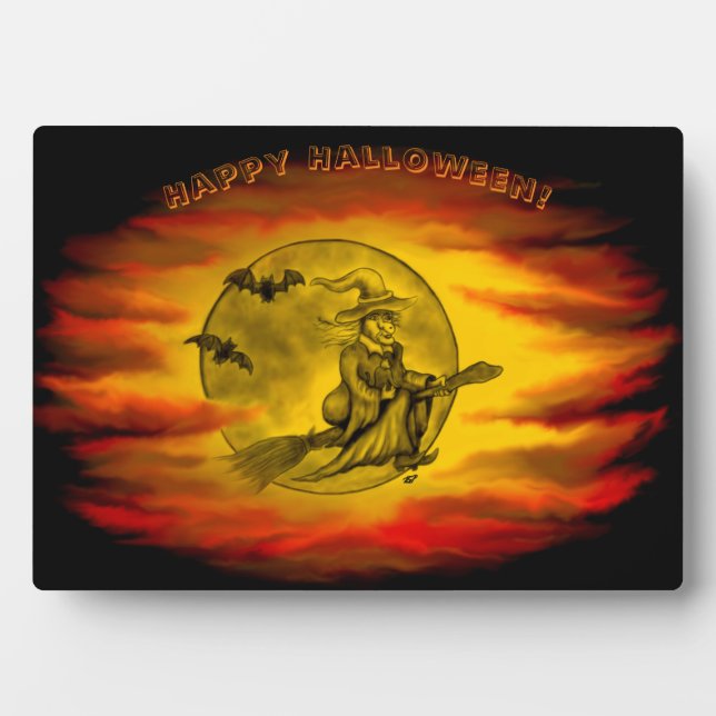 Flying mit schwarzer Katze , halloween night Fotoplatte (Vorderseite)