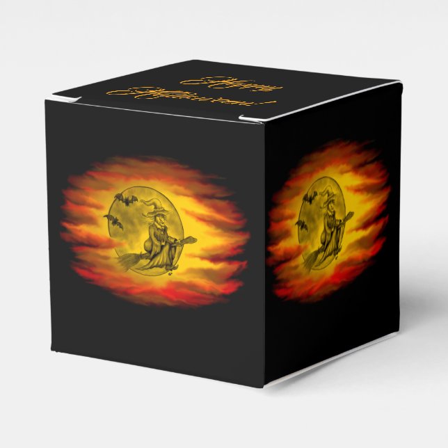 Flying mit schwarzer Katze , halloween night Geschenkschachtel (Vorderseite)