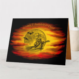 Flying mit schwarzer Katze , halloween night Karte