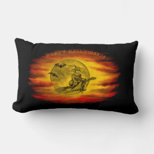 Flying mit schwarzer Katze , halloween night Lendenkissen