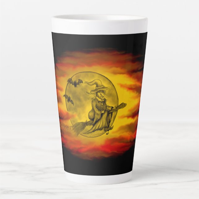 Flying mit schwarzer Katze , halloween night Milchtasse (Vorderseite)