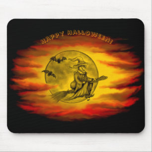 Flying mit schwarzer Katze , halloween night Mousepad