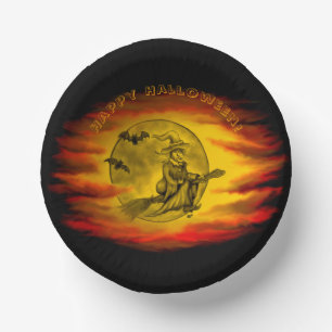 Flying mit schwarzer Katze , halloween night Pappteller