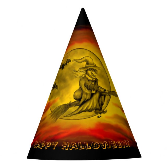 Flying mit schwarzer Katze , halloween night Partyhütchen (Vorderseite)