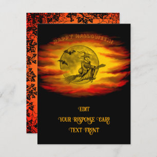 Flying mit schwarzer Katze , halloween night RSVP Karte