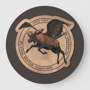 Flying Moose Aviation Patch Große Wanduhr