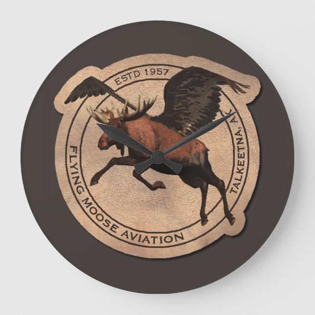 Flying Moose Aviation Patch Große Wanduhr (Vorderseite)