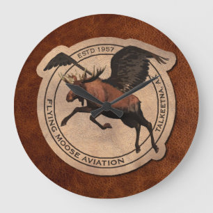 Flying Moose Aviation Patch Große Wanduhr