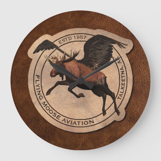 Flying Moose Aviation Patch Große Wanduhr (Vorderseite)