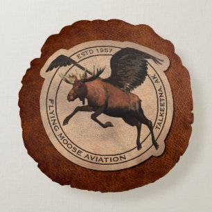Flying Moose Aviation Patch Rundes Kissen