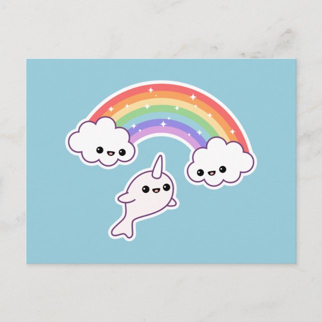 Flying Narwhal mit Rainbow Postkarte (Vorderseite)