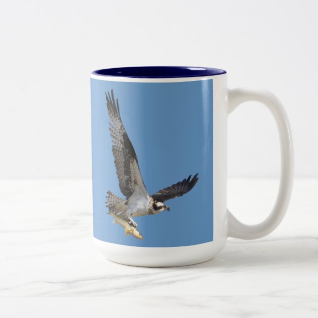 Flying Osprey & Fish Wildlife Fotogray Zweifarbige Tasse (Rechts)