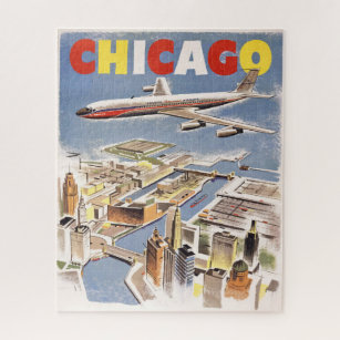 Flying Over Chicago Travel Ad Puzzle