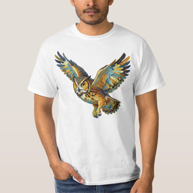 Flying Owl Abstract Colorful Brushstroke Art T-Shirt (Vorderseite)