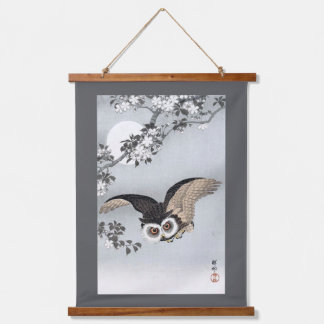 Flying Owl and Full Moon, Koson, Ukiyo-e Wandteppich Mit Holzrahmen