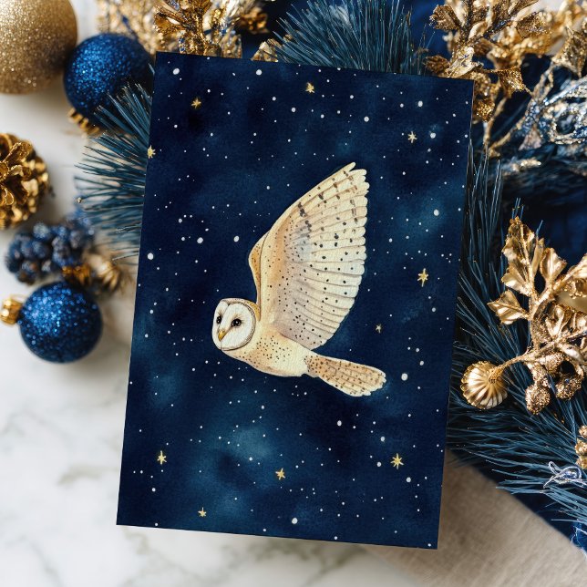 Flying Owl Starry Night Sky Weihnachten Wasserfarb Postkarte (Von Creator hochgeladen)