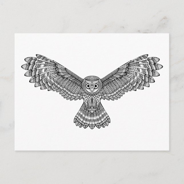 Flying Owl Zendoodle Postkarte (Vorderseite)