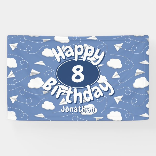 flying paper airplanes childs birthday banner (Horizontal)
