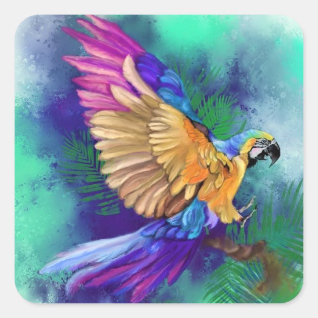 Flying Parrot-Sticker Quadratischer Aufkleber (Vorderseite)