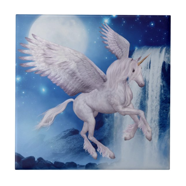 Flying Pegasus Unicorn Wasserfall Fliese (Vorderseite)