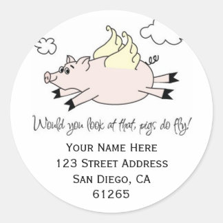 Flying Pig-Adressetiketten Runder Aufkleber