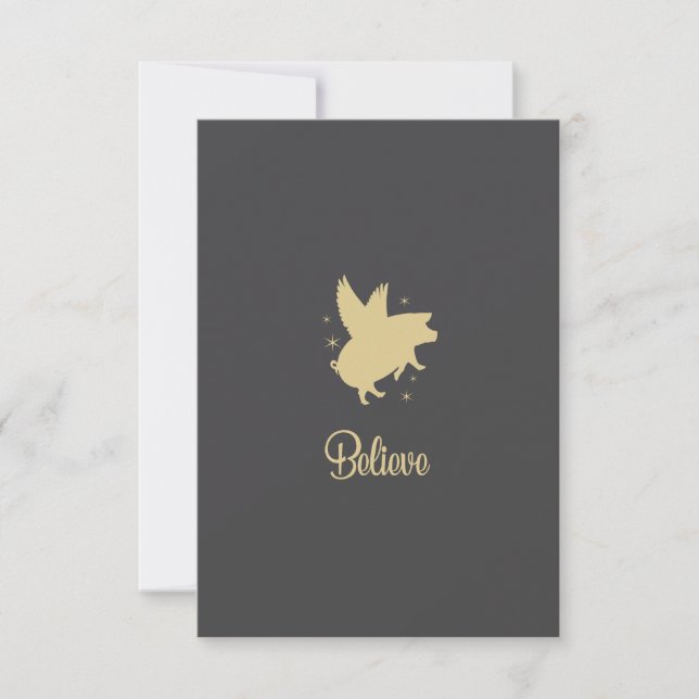 Flying Pig Believe Flat Note Card Mitteilungskarte (Vorderseite)