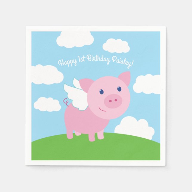 Flying Pig Birthday Party Serviette (Vorderseite)