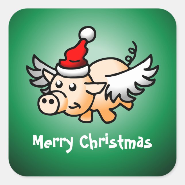 Flying Pig Christmas Classic Square Sticker (Vorderseite)
