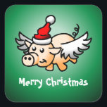 Flying Pig Christmas Classic Square Sticker<br><div class="desc">Das fliegende Weihnachtsschwein auf einem klassischen Square Sticker. Personalisieren Sie Text.</div>