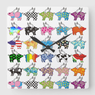 flying pig clock quadratische wanduhr