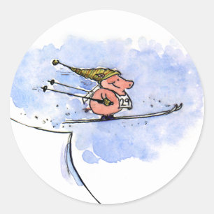 Flying Pig - Cool Ski Jumping Pig Athlete Runder Aufkleber