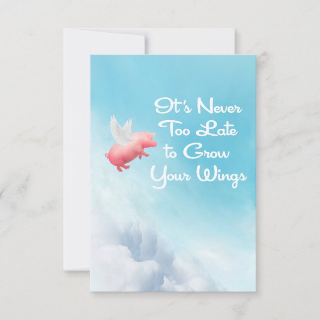 Flying Pig Grow Your Wings Flat Note Card Mitteilungskarte (Vorderseite)