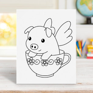 Flying Pig in einer Teacup-Farbseite Poster