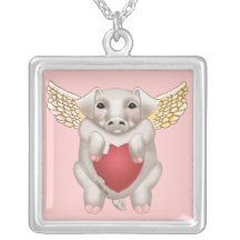 Flying Pig Liebe Square Halskette