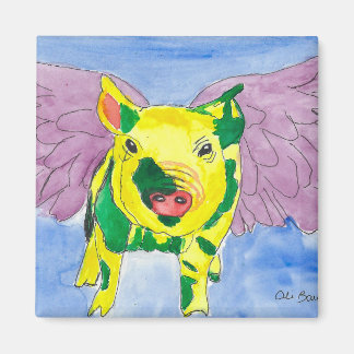 Flying Pig Name Ozzy the Pigasus Wasserfarbe Farbe Magnet