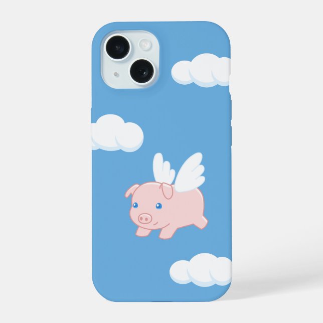 Flying Pig - Niedliches Piglet mit Flügeln auf bla iPhone 15 Hülle (Rückseite)