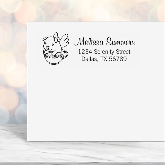 Flying Pig - Piglet with Wings in a Teacup Address Permastempel (Von Creator hochgeladen)