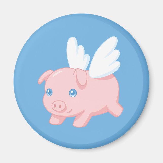 Flying Pig - Piglet with Wings on Blue Magnet (Vorne)