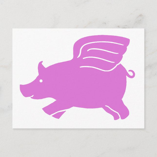 Flying Pig Postkarte - Rosa (Vorderseite)