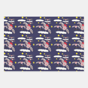 Flying Pig Santa  Geschenkpapier Set